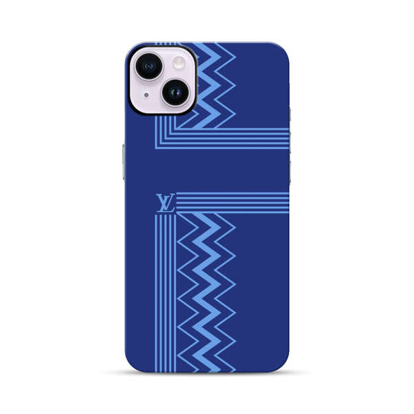 Stylish Geometric Zigzag Pattern in Blue iPhone 14 Plus Impact Case