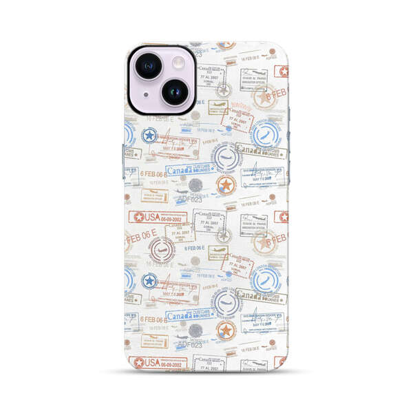 Vintage Passport Stamps Pattern iPhone 14 Plus Impact Case