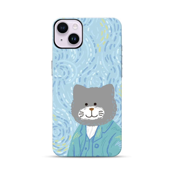 Whimsical Gray Cat with Starry Night Background iPhone 14 Plus Impact Case