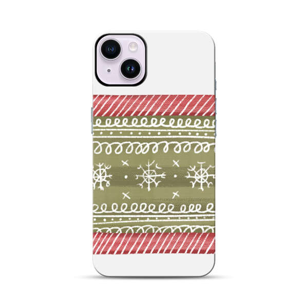 Winter Pattern with Snowflakes and Red Stripes iPhone 14 Plus Impact Case