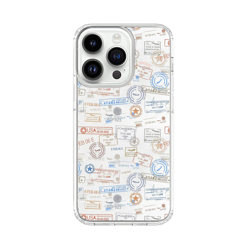 Vintage Passport Stamps Pattern iPhone 14 Pro Case