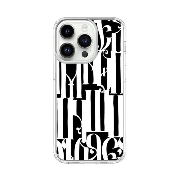 Abstract Black and White Pattern with Ornamental Letters iPhone 14 Pro Case