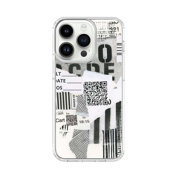 Abstract Collage Torn Paper Barcodes iPhone 14 Pro Case