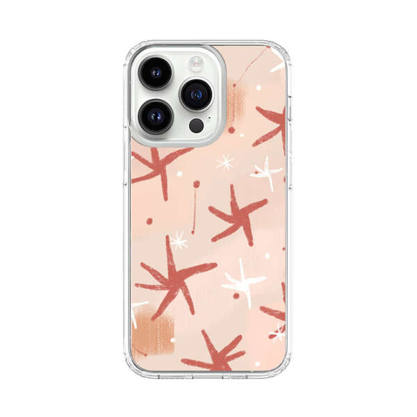 Abstract Star Pattern Red and White on Beige Background iPhone 14 Pro Case