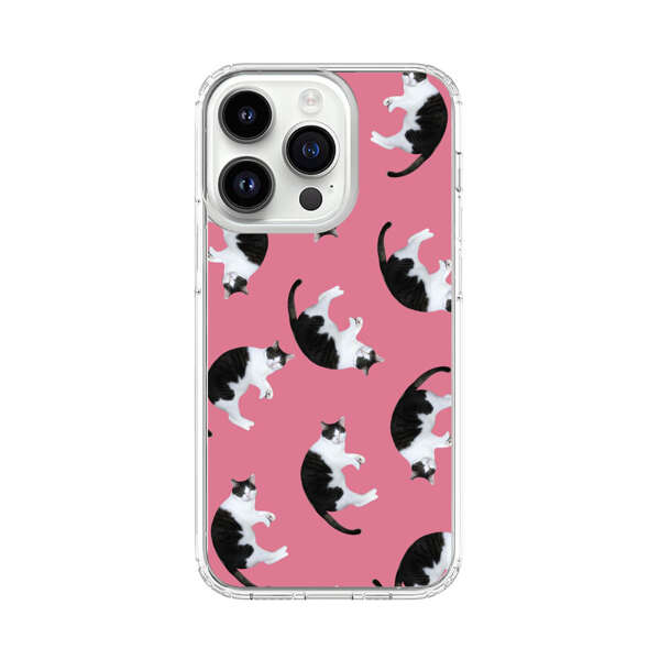 Black and White Cats Pattern on Pink Background iPhone 14 Pro Case