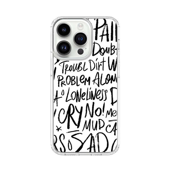 Black and White Negative Words Pattern iPhone 14 Pro Case