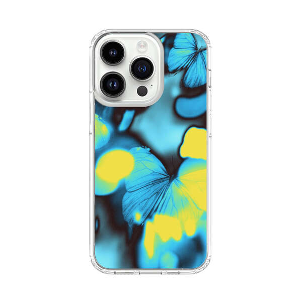 Blue Butterflies Glowing Abstract Background iPhone 14 Pro Case