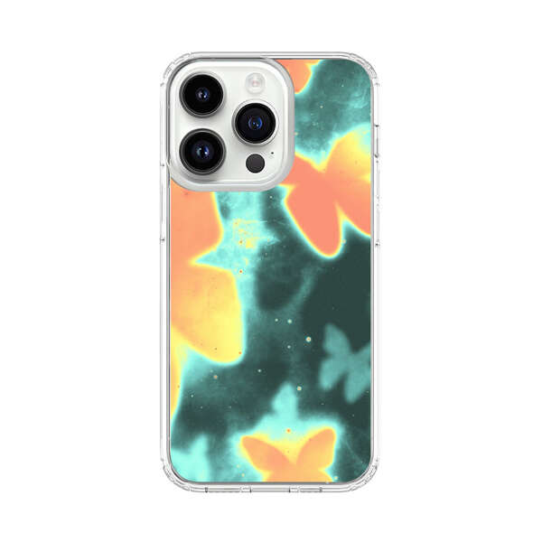 Bright Glowing Orange Butterflies Blue Background iPhone 14 Pro Case