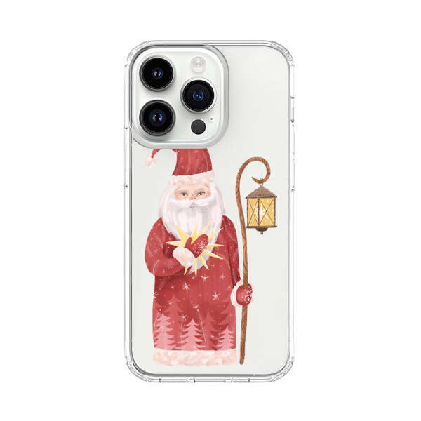 Charming Santa Claus Holding Glowing Heart and Lantern iPhone 14 Pro Case