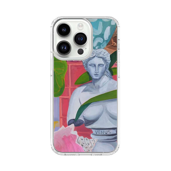 Classical Venus Bust with Green Leaves and Vibrant Vases iPhone 14 Pro Case