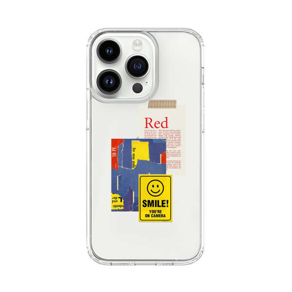 Collage Torn Paper Smiley Face Yellow Sign iPhone 14 Pro Case