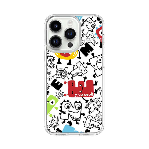 Colorful Cartoon Monsters Letters Pattern iPhone 14 Pro Case