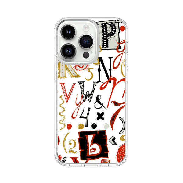Colorful Hand Drawn Letters and Numbers Pattern iPhone 14 Pro Case
