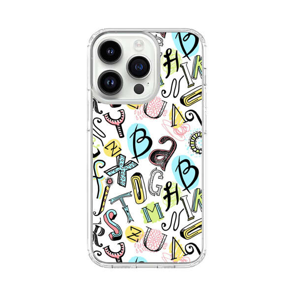 Colorful Scattered Alphabet Letters Pattern iPhone 14 Pro Case