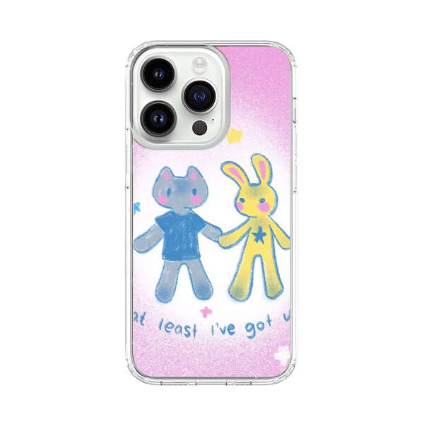 Cute Cat and Rabbit Holding Hands iPhone 14 Pro Case