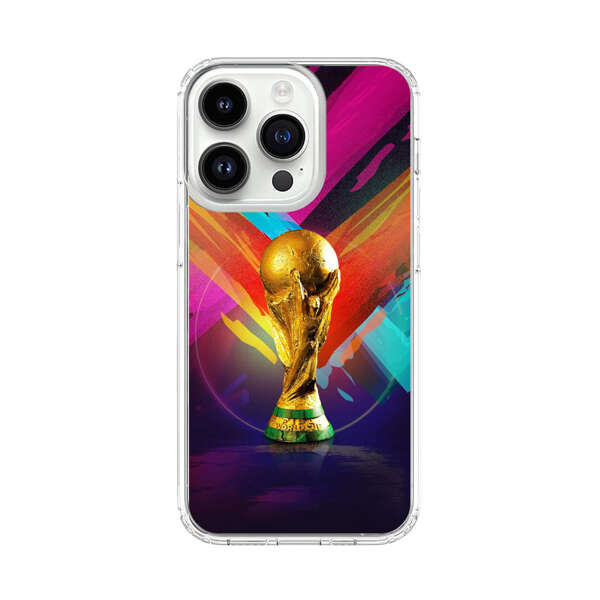 Golden Soccer Trophy with Colorful Abstract Background iPhone 14 Pro Case