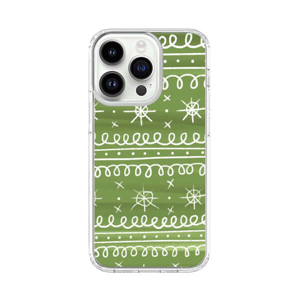 Green White Stars Loop Pattern iPhone 14 Pro Case