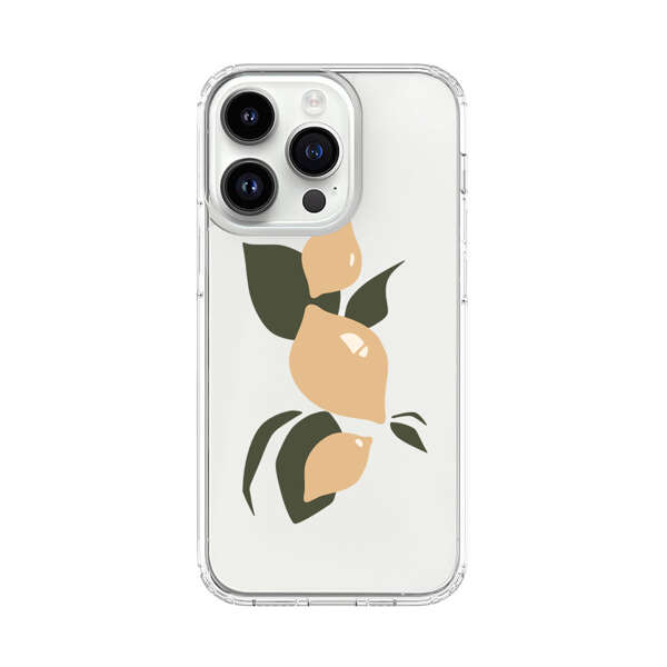 Minimalistic Beige Lemons with Green Leaves iPhone 14 Pro Case