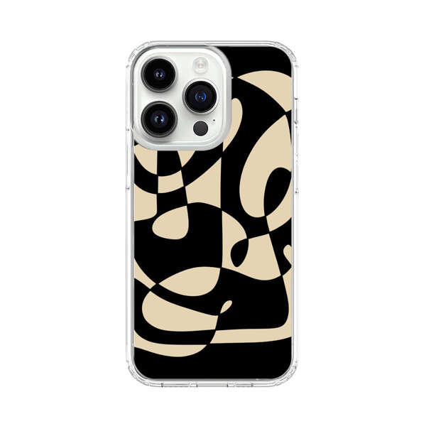 Modern Abstract Beige and Black Geometry iPhone 14 Pro Case