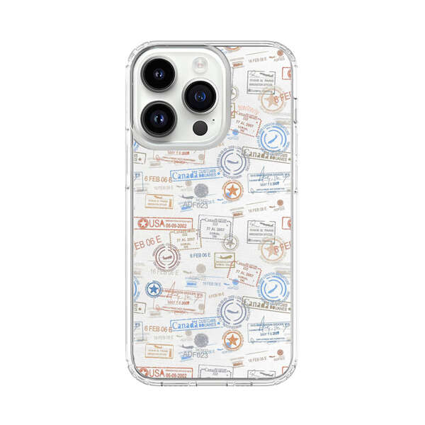 Vintage Passport Stamps Pattern iPhone 14 Pro Case