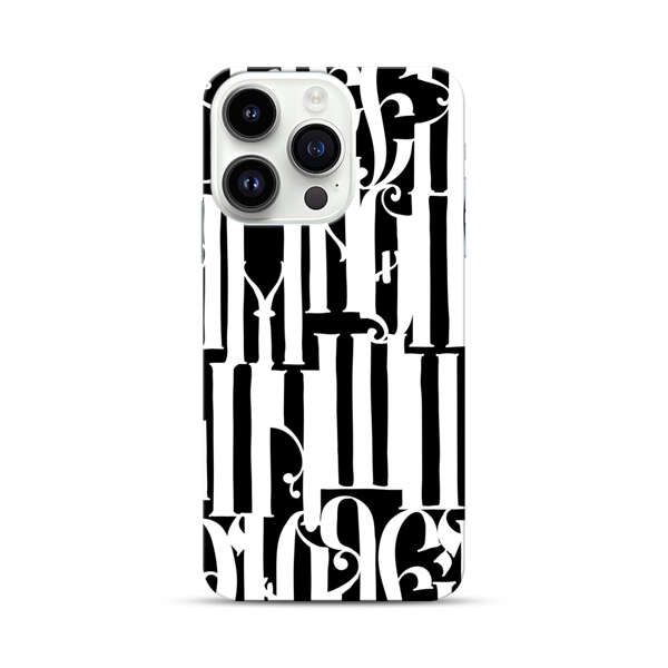 Abstract Black and White Pattern with Ornamental Letters iPhone 14 Pro Hard Case