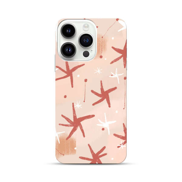Abstract Star Pattern Red and White on Beige Background iPhone 14 Pro Hard Case