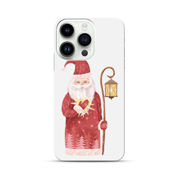 Charming Santa Claus Holding Glowing Heart and Lantern iPhone 14 Pro Hard Case