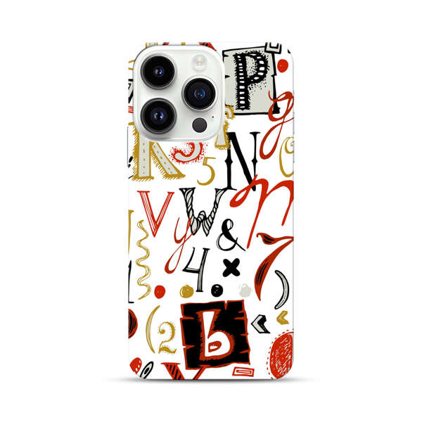 Colorful Hand Drawn Letters and Numbers Pattern iPhone 14 Pro Hard Case