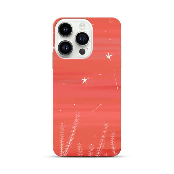 Coral Night Sky with Stars and Plants iPhone 14 Pro Hard Case