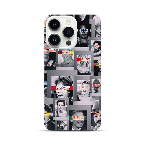 Creative Collage of Iconic Black and White Portraits with Cartoon Eyes iPhone 14 Pro Hard Case