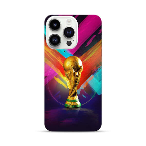 Golden Soccer Trophy with Colorful Abstract Background iPhone 14 Pro Hard Case