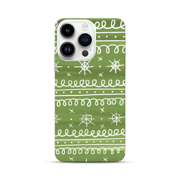 Green White Stars Loop Pattern iPhone 14 Pro Hard Case