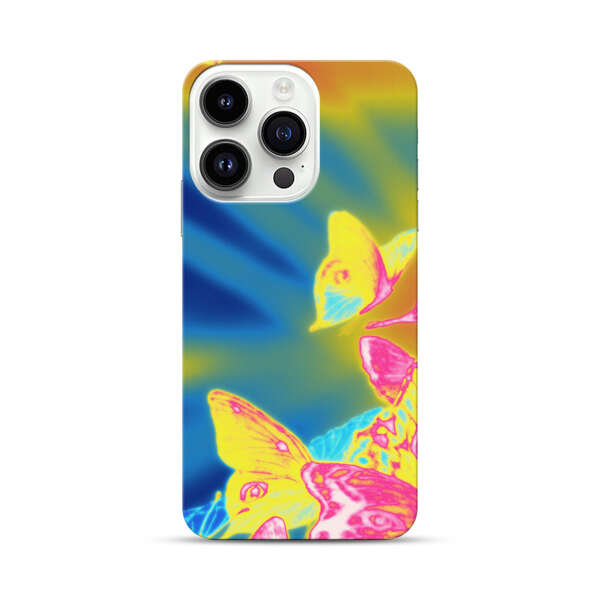 Vibrant Colorful Neon Butterflies Abstract iPhone 14 Pro Hard Case