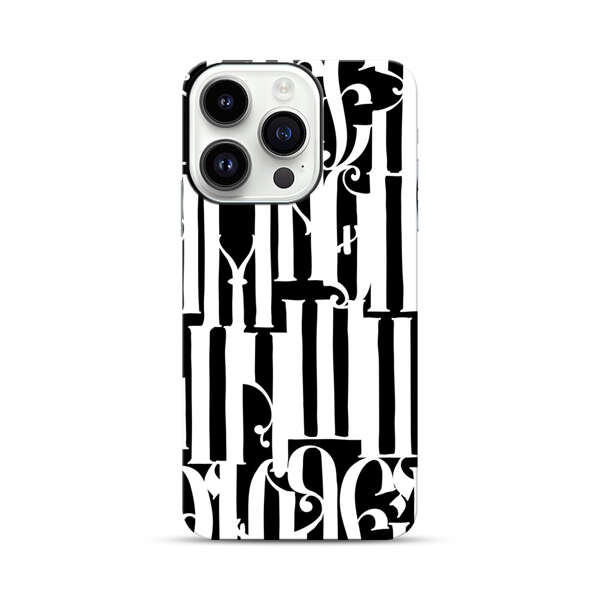 Abstract Black and White Pattern with Ornamental Letters iPhone 14 Pro Impact Case