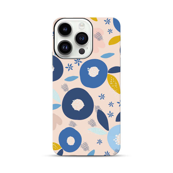 Abstract Floral Pattern with Blue, Pink and Mustard Flowers iPhone 14 Pro Impact Case
