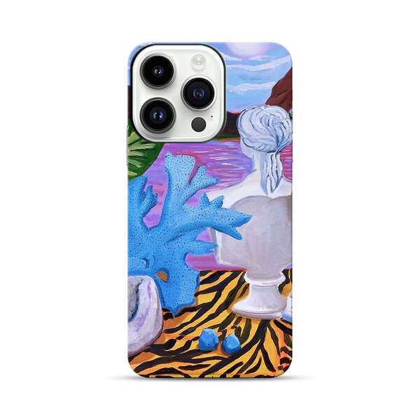 Classical Statues and Tropical Plants by the Ocean iPhone 14 Pro Impact Case