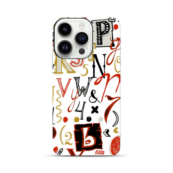 Colorful Hand Drawn Letters and Numbers Pattern iPhone 14 Pro Impact Case