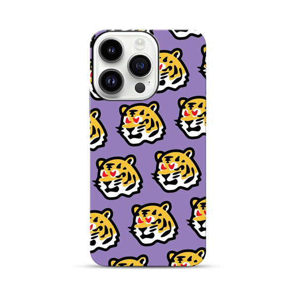 Cute Tiger with Heart Eyes Pattern iPhone 14 Pro Impact Case