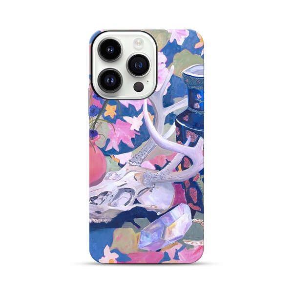 Floral Ornate Vases with Antlers Skull and Crystal iPhone 14 Pro Impact Case