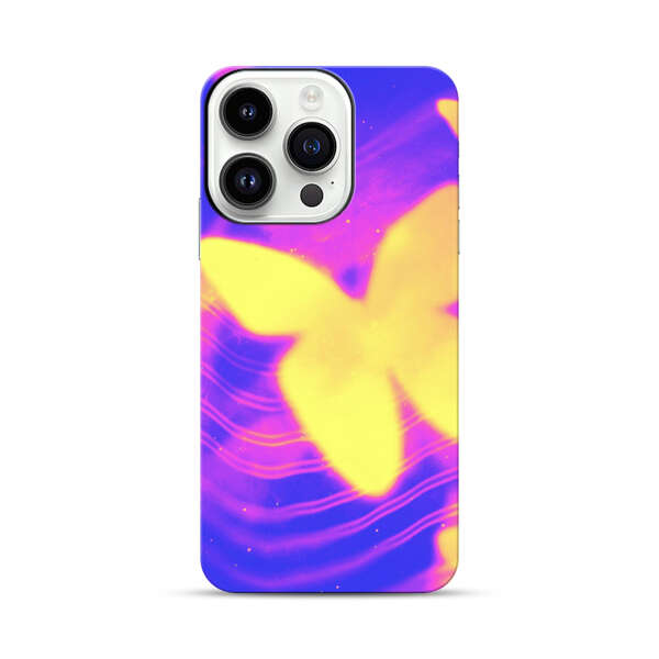 Glowing Purple and Yellow Butterflies iPhone 14 Pro Impact Case
