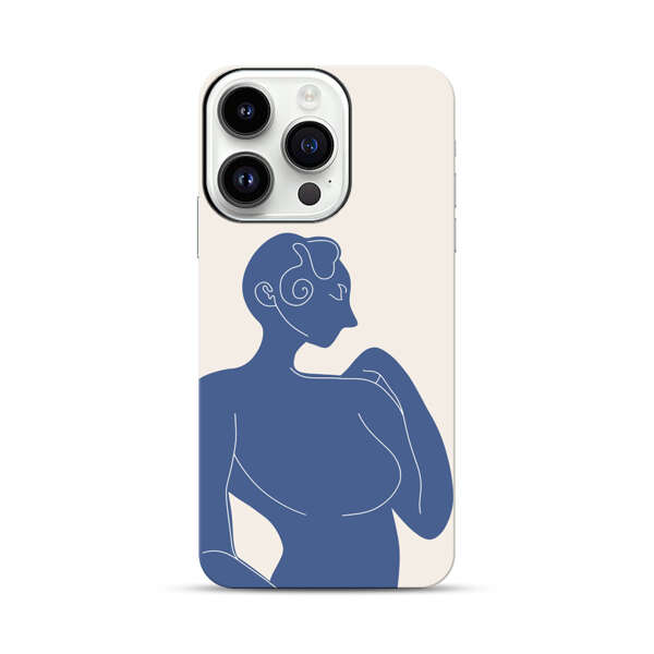 Minimalistic Abstract Female Silhouette Blue iPhone 14 Pro Impact Case