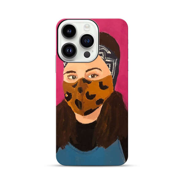 Woman Leopard Print Face Mask iPhone 14 Pro Impact Case