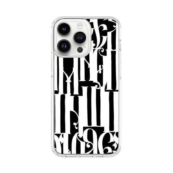 Abstract Black and White Pattern with Ornamental Letters iPhone 14 Pro Max Case