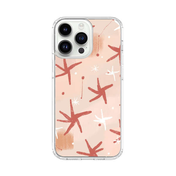 Abstract Star Pattern Red and White on Beige Background iPhone 14 Pro Max Case