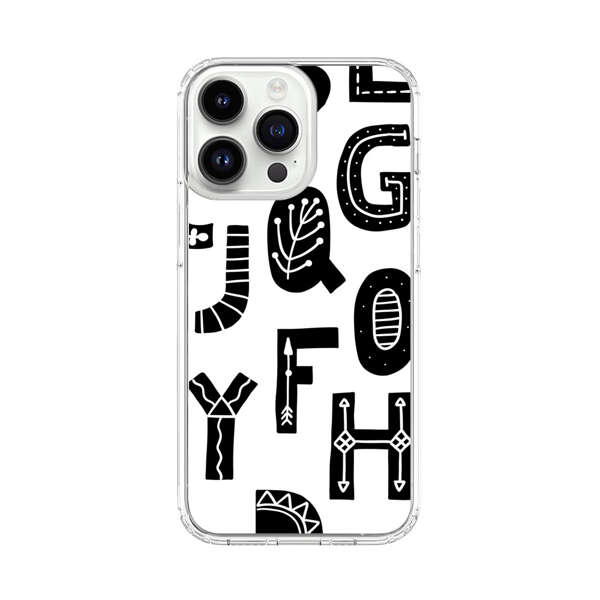 Black and White Hand-Drawn Alphabet Letters Pattern iPhone 14 Pro Max Case