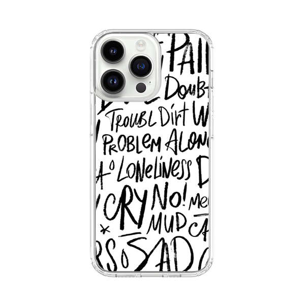 Black and White Negative Words Pattern iPhone 14 Pro Max Case