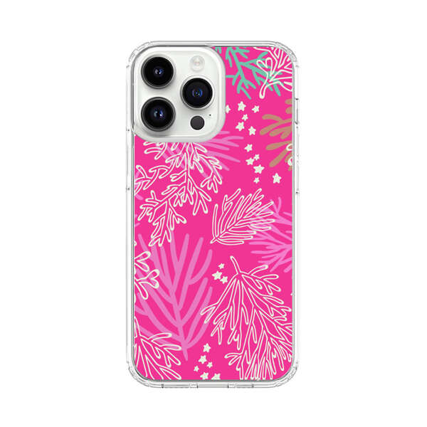 Bright Pink Tropical Leaf Pattern iPhone 14 Pro Max Case