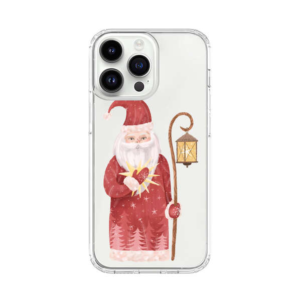 Charming Santa Claus Holding Glowing Heart and Lantern iPhone 14 Pro Max Case