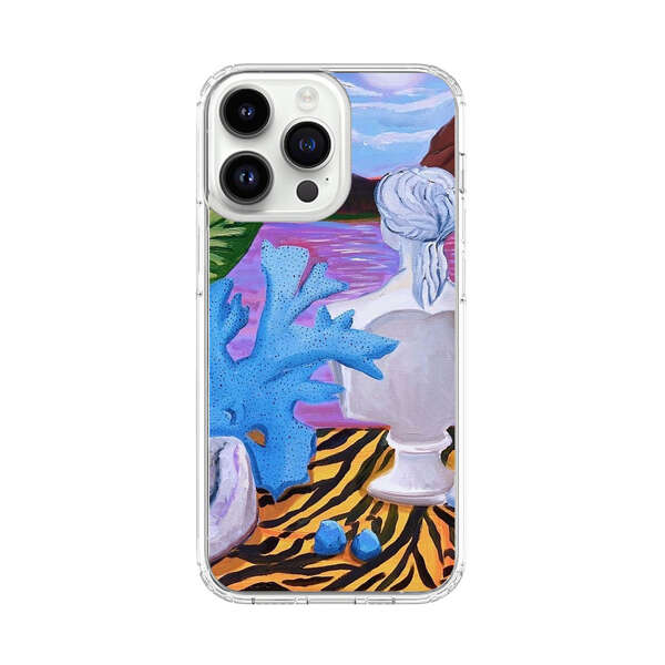 Classical Statues and Tropical Plants by the Ocean iPhone 14 Pro Max Case