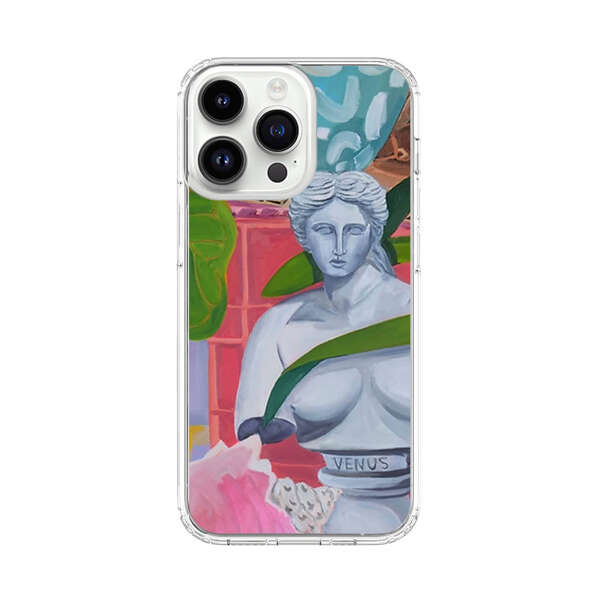 Classical Venus Bust with Green Leaves and Vibrant Vases iPhone 14 Pro Max Case